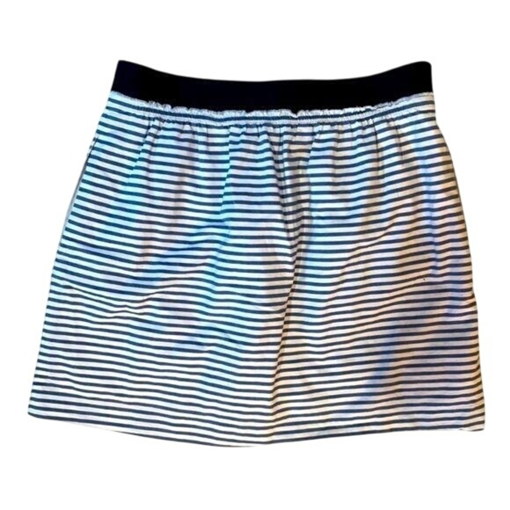 J. Crew Chambray Blue‎ Cream Striped Skirt Size 2 Casual Preppy Minimalist
